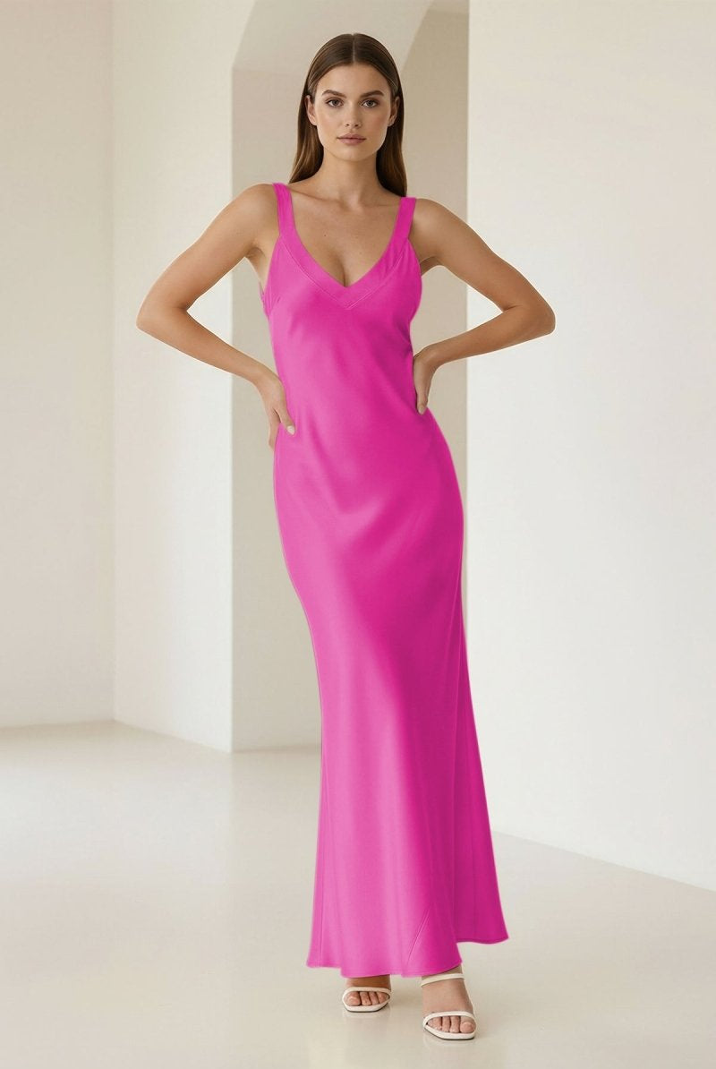 Bliss | Yellow Mermaid Satin V Neck Long Party Dress - KissProm