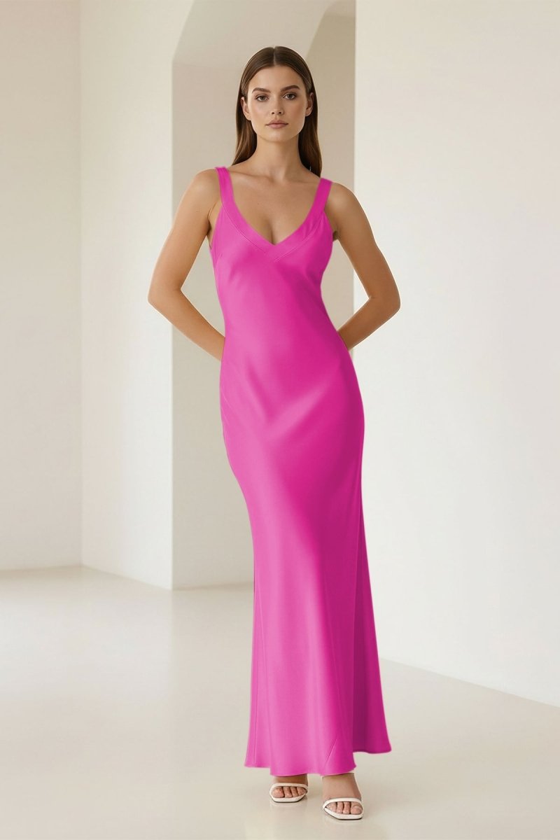 Bliss | Yellow Mermaid Satin V Neck Long Party Dress - KissProm