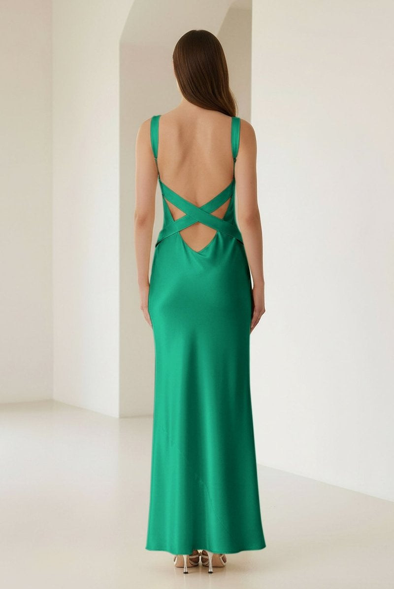 Bliss | Yellow Mermaid Satin V Neck Long Party Dress - KissProm