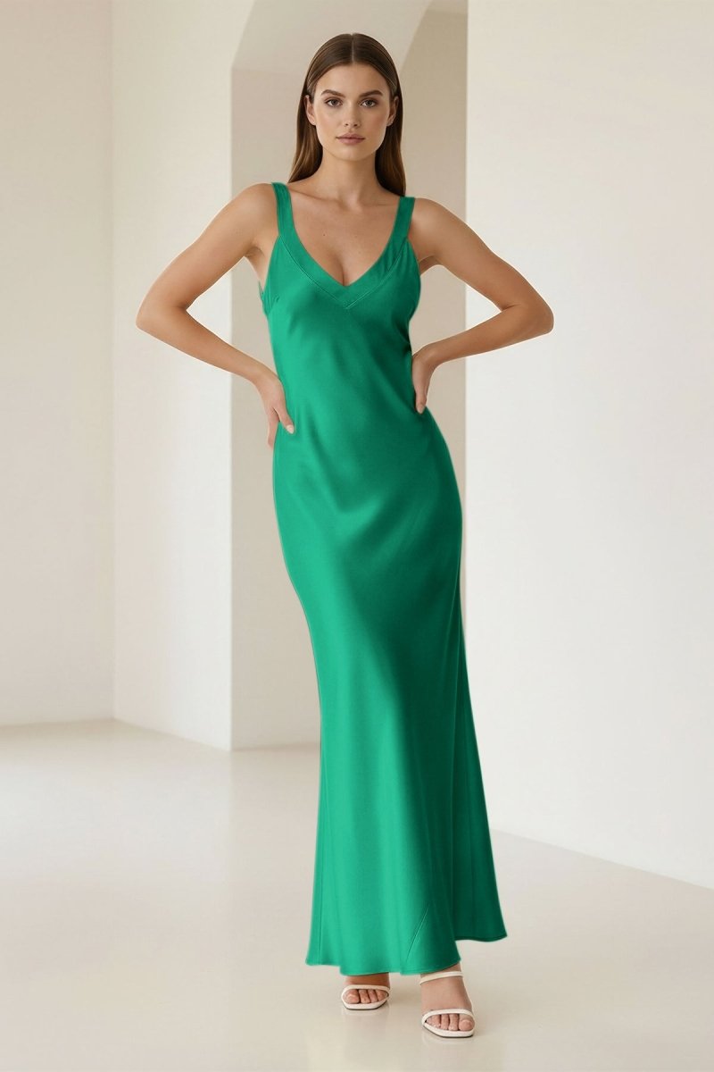 Bliss | Yellow Mermaid Satin V Neck Long Party Dress - KissProm