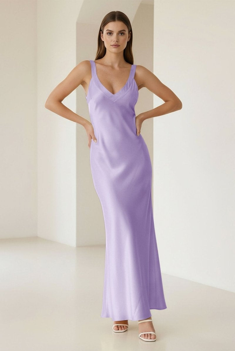 Bliss | Yellow Mermaid Satin V Neck Long Party Dress - KissProm