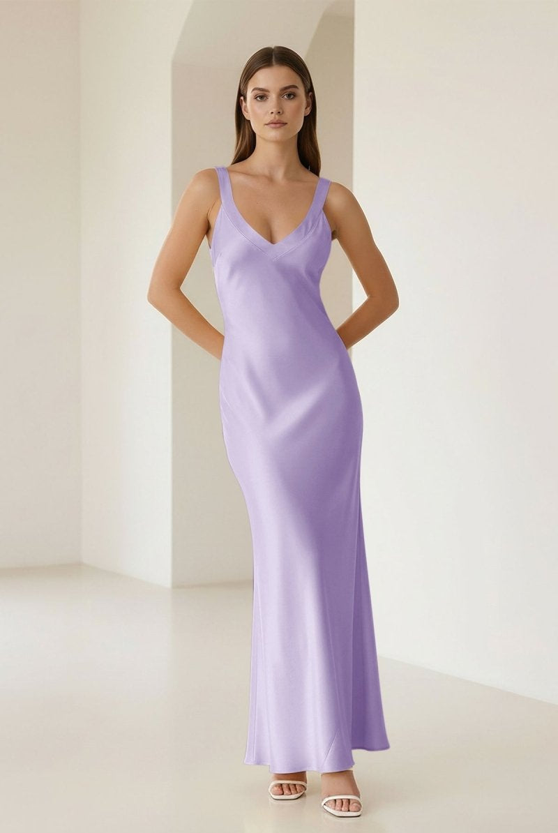 Bliss | Yellow Mermaid Satin V Neck Long Party Dress - KissProm