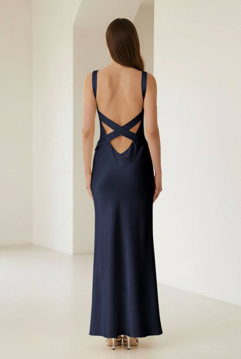 Bliss | Yellow Mermaid Satin V Neck Long Party Dress - KissProm