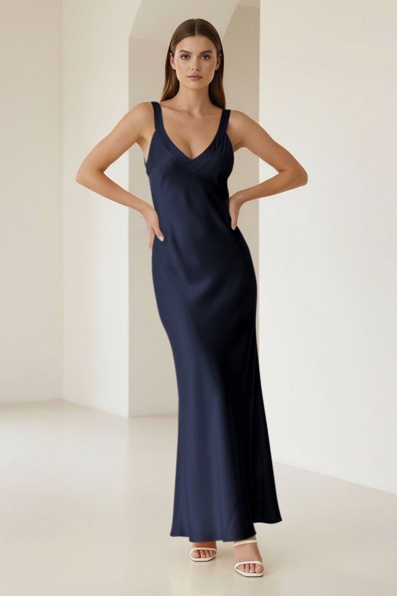 Bliss | Yellow Mermaid Satin V Neck Long Party Dress - KissProm