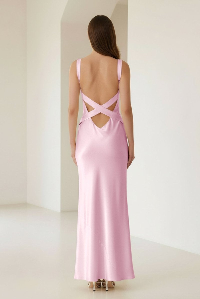 Bliss | Yellow Mermaid Satin V Neck Long Party Dress - KissProm