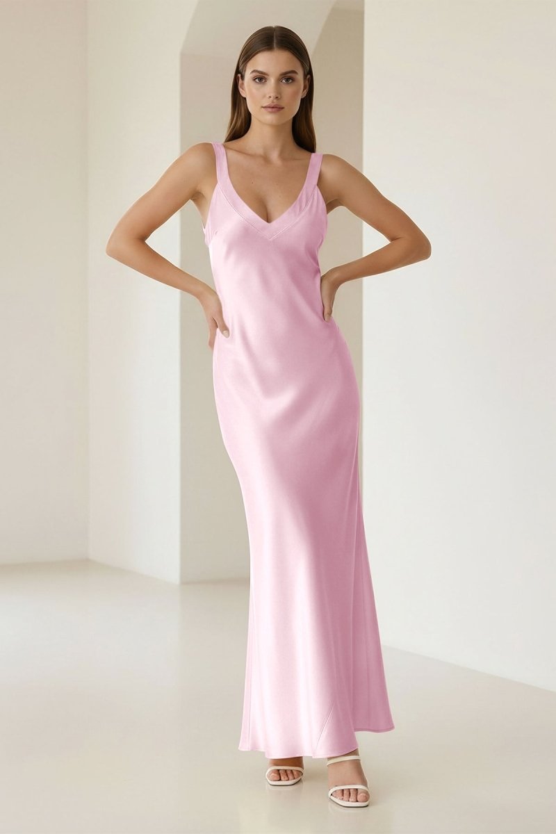 Bliss | Yellow Mermaid Satin V Neck Long Party Dress - KissProm