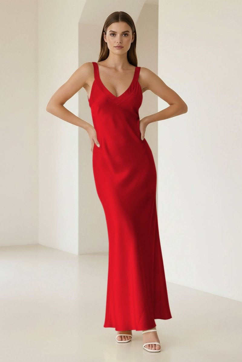 Bliss | Yellow Mermaid Satin V Neck Long Party Dress - KissProm