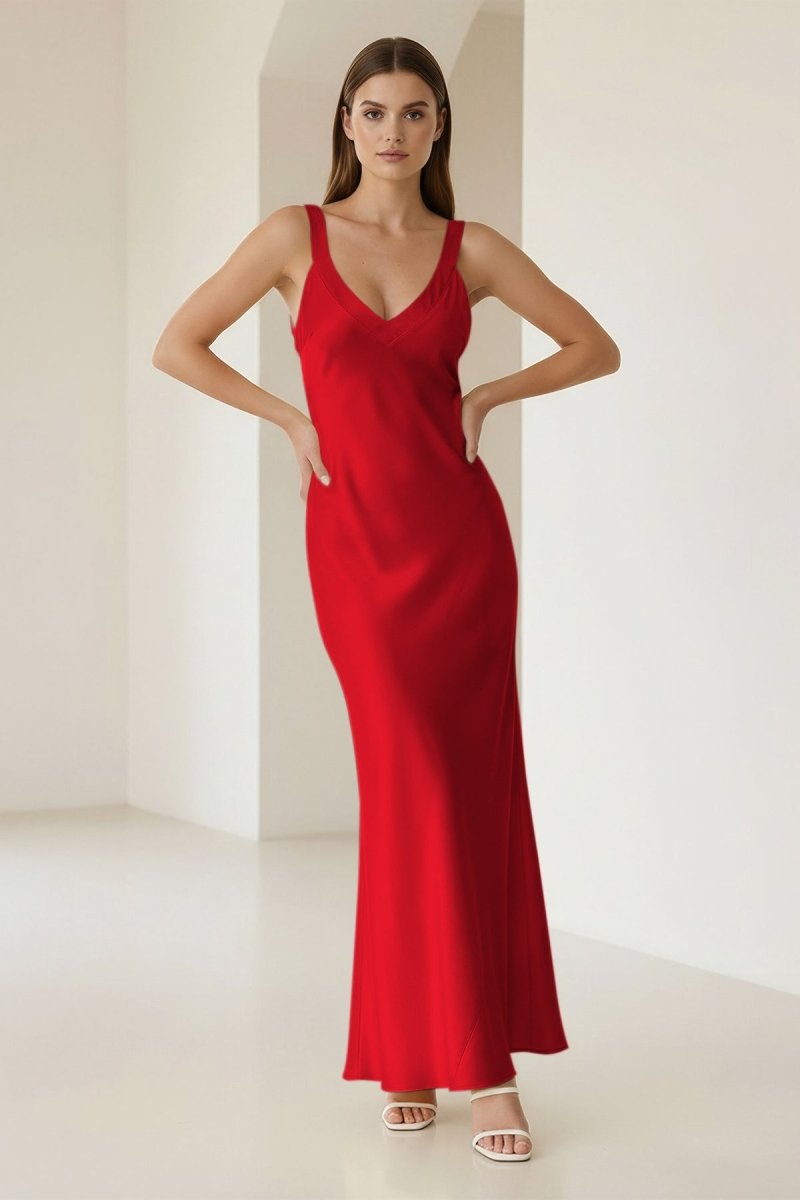 Bliss | Yellow Mermaid Satin V Neck Long Party Dress - KissProm