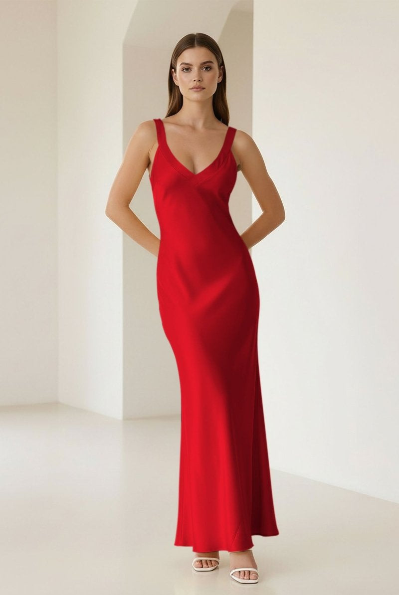 Bliss | Yellow Mermaid Satin V Neck Long Party Dress - KissProm