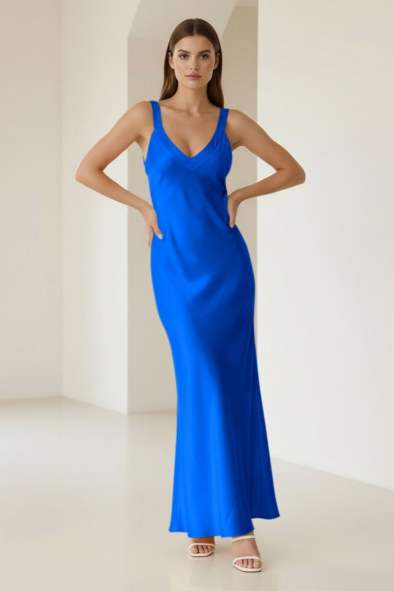 Bliss | Yellow Mermaid Satin V Neck Long Party Dress - KissProm