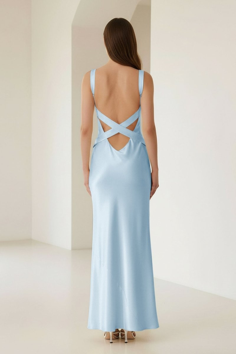 Bliss | Yellow Mermaid Satin V Neck Long Party Dress - KissProm