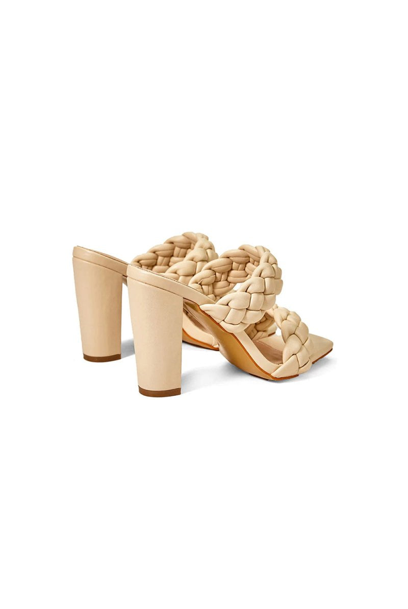 Block Heel Braided Twist High Heel Sandals - KissProm