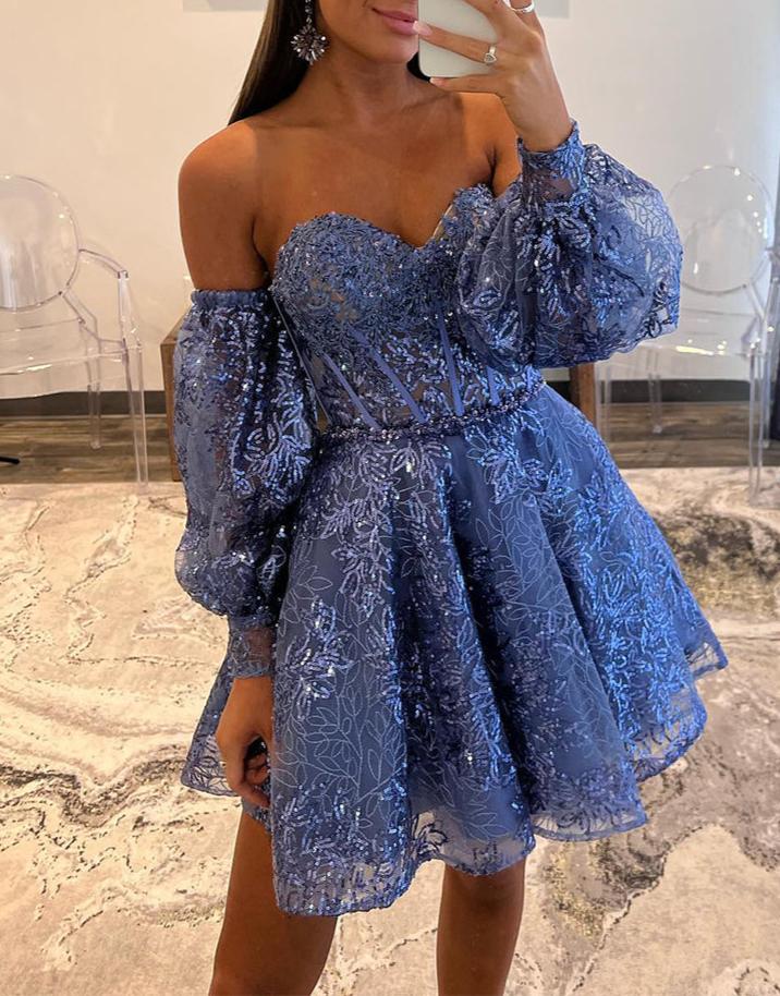 A-Line Sweetheart Homecoming Dress, Blue / 14