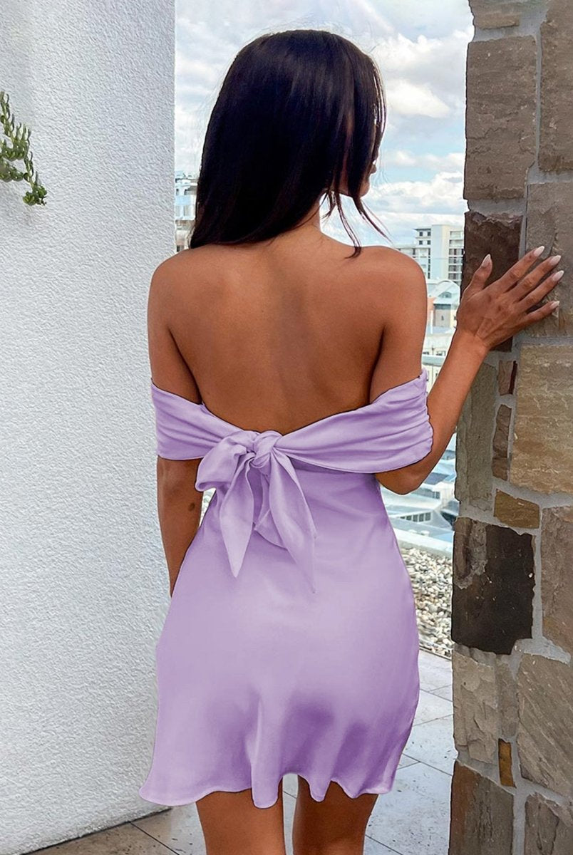 Blyndie | Lavender - Off The Shoulder Satin A Line Homecoming Dress