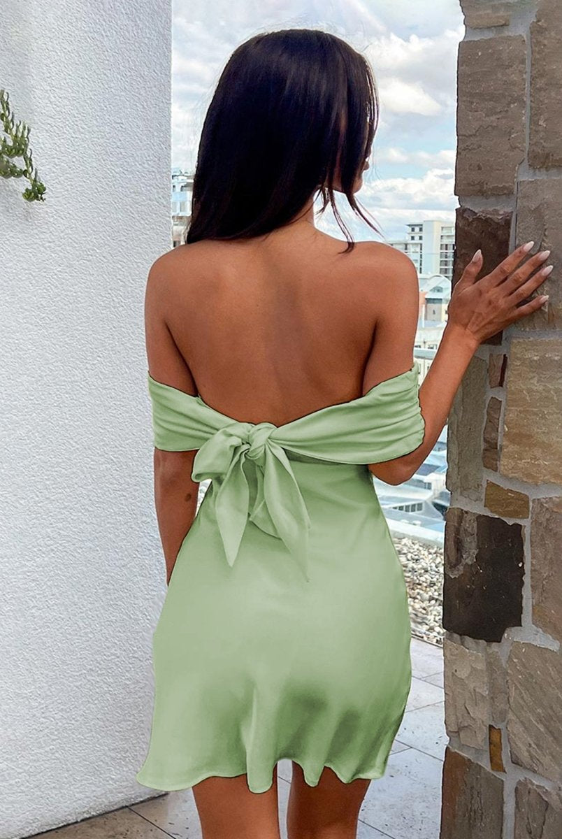 Blyndie | Sage - Off The Shoulder Satin A Line Homecoming Dress