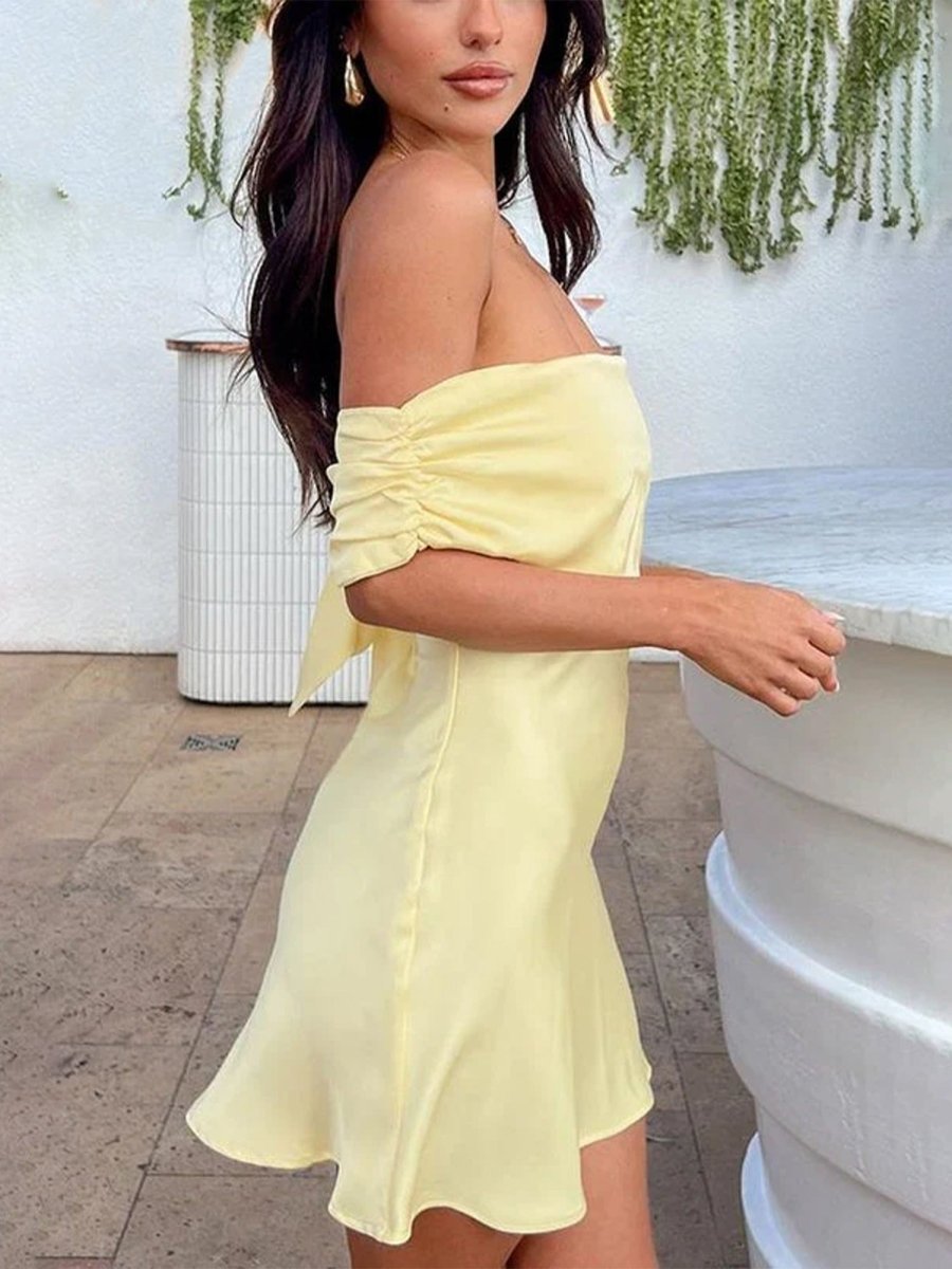 Blyndie | Yellow - Off The Shoulder Satin A Line Homecoming Dress