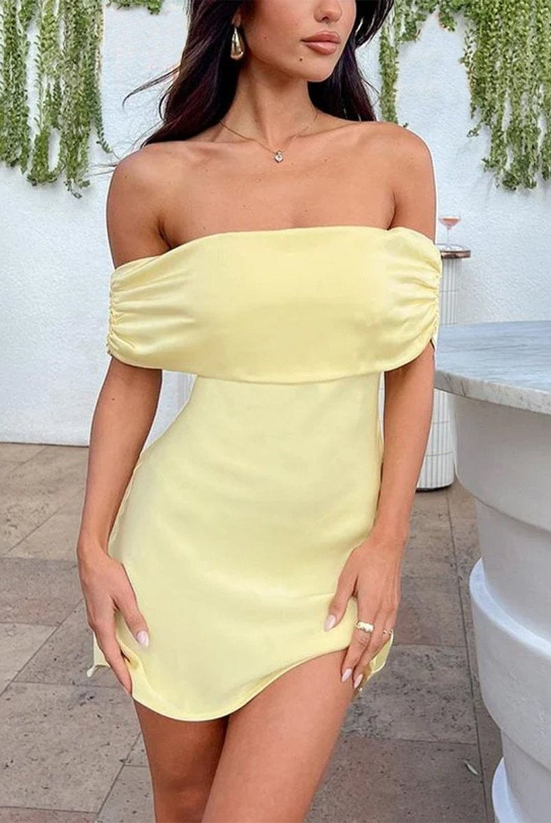 Blyndie | Yellow - Off The Shoulder Satin A Line Homecoming Dress