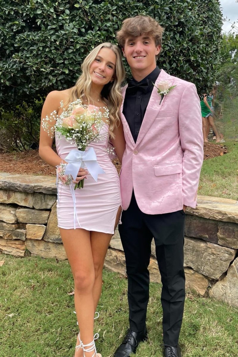 Blyss | Pink - Strapless Bodycon Spandex Short Homecoming Dress With Slit