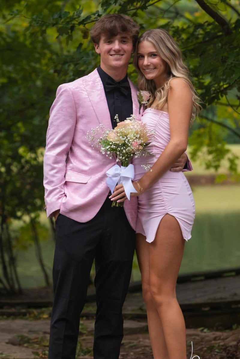 Blyss | Pink - Strapless Bodycon Spandex Short Homecoming Dress With Slit