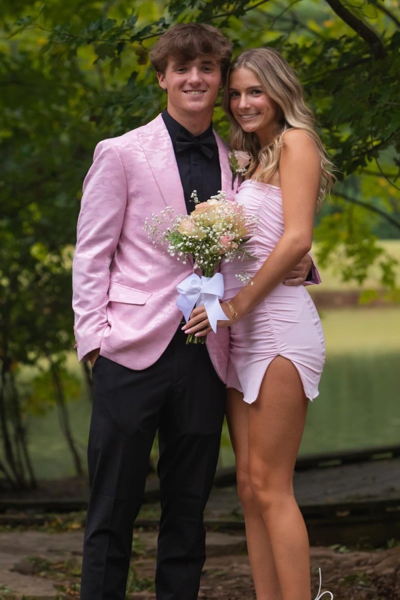 Blyss | Pink - Strapless Bodycon Spandex Short Homecoming Dress With Slit