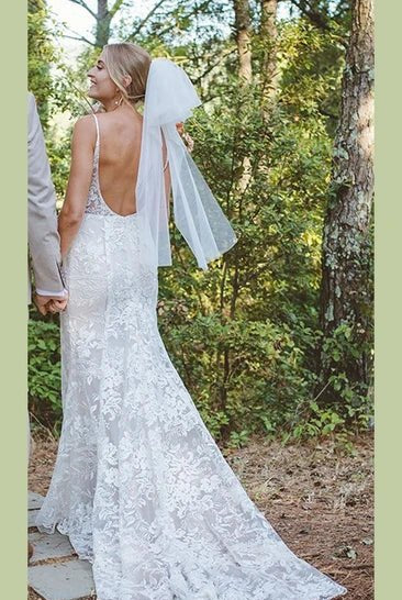 Bohemian Full Body Lace Mermaid Sexy Hip Wrap Wedding Dress Spaghetti Straps with Backless