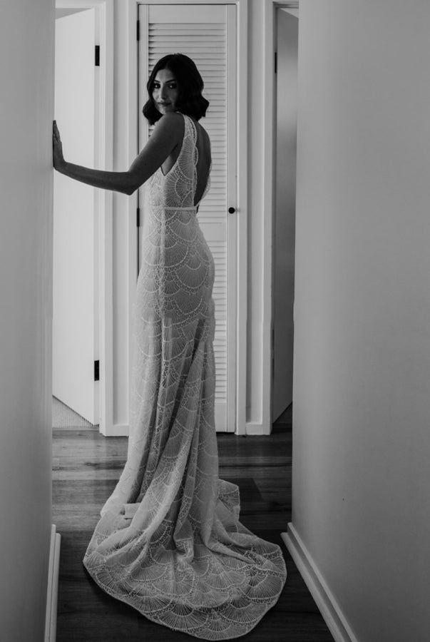 Bohemian Lace wedding Dresses Mermaid V-Neck Backless Bridal Gowns