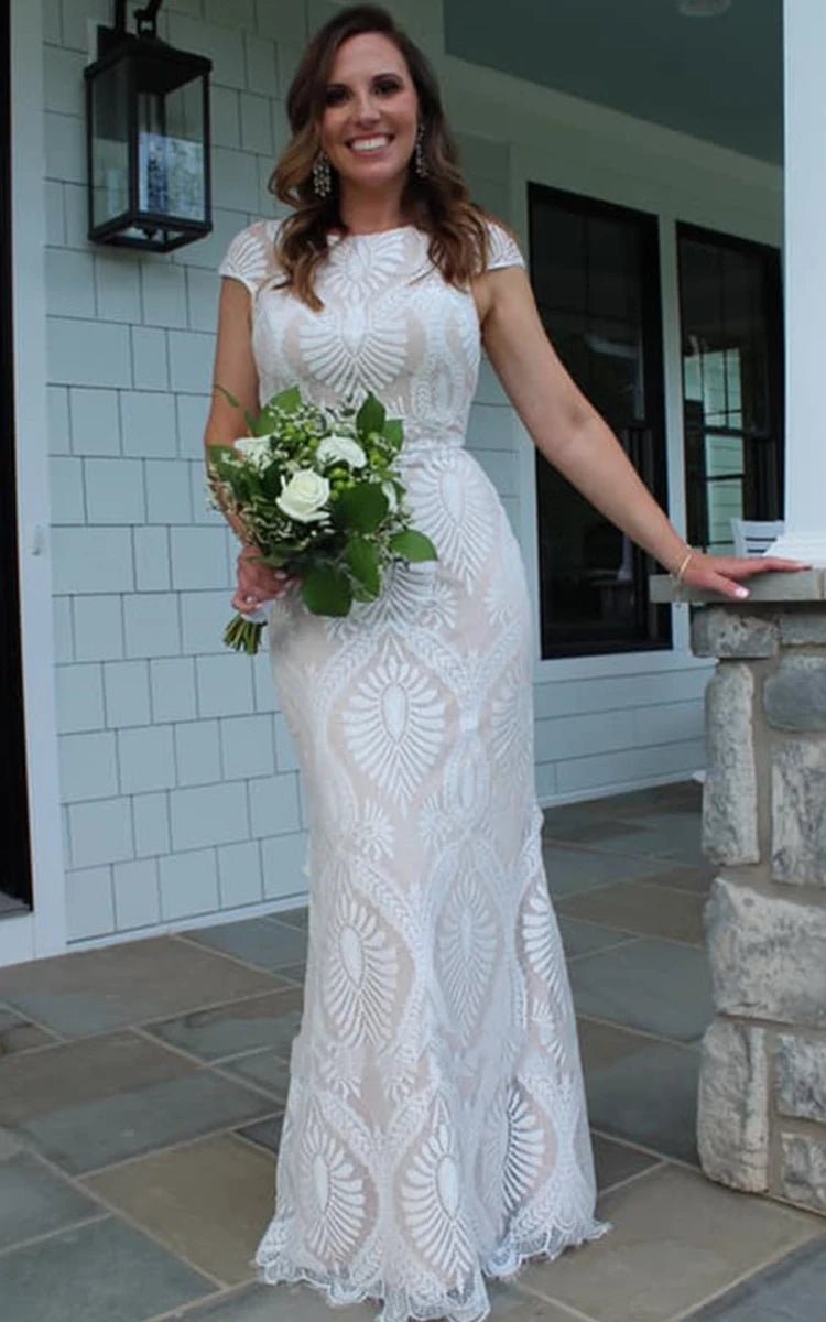 Bohemian Mermaid Bateau Neck Floor-length Lace Wedding Dress