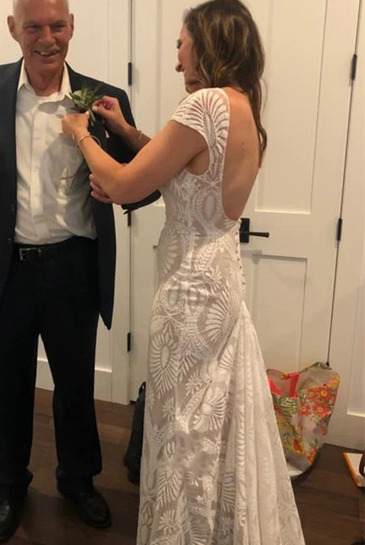 Bohemian Mermaid Bateau Neck Floor-length Lace Wedding Dress