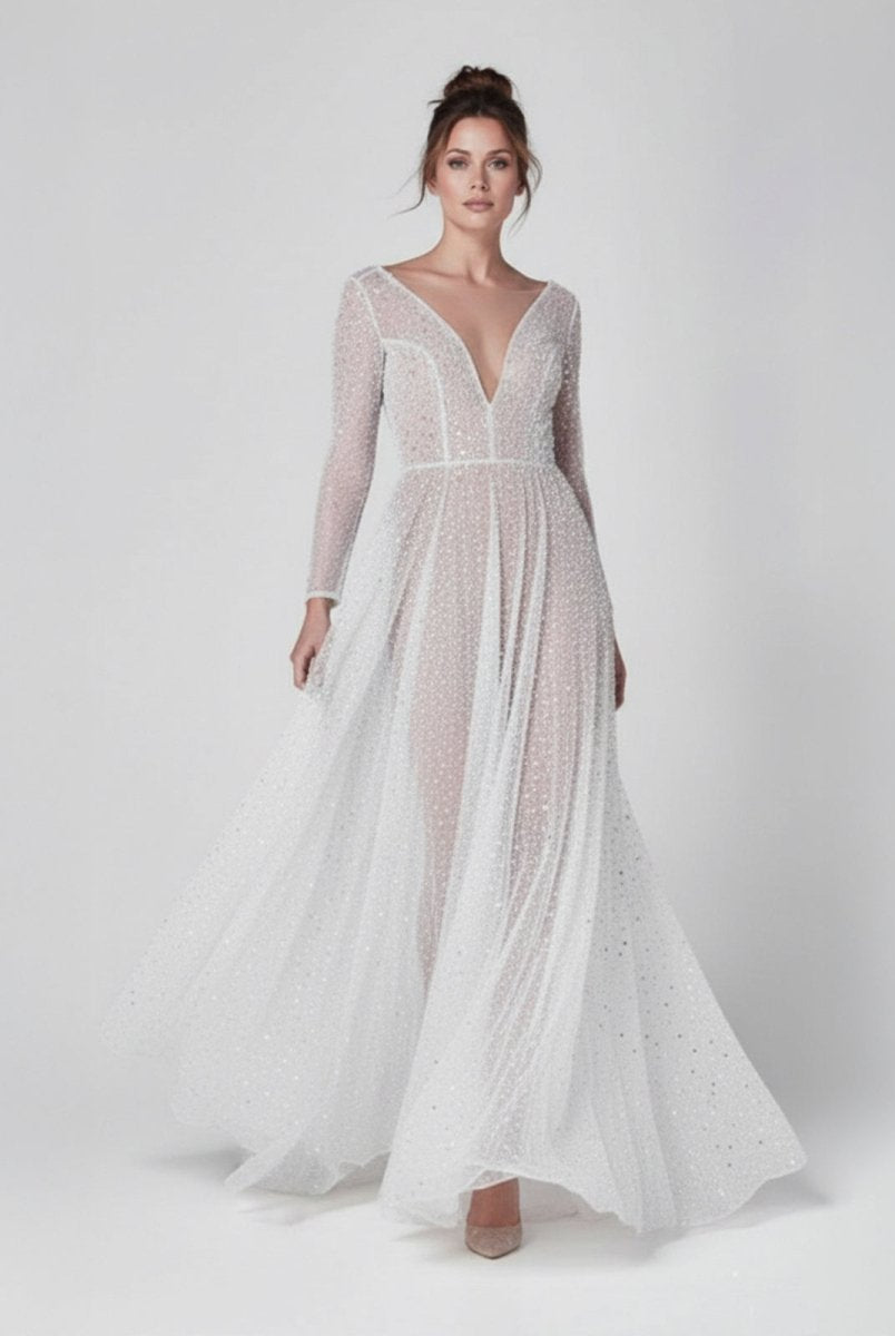 Frayah | Bohemian A - Line Sparkly Sequined Luxury Wedding Dresses - KissProm