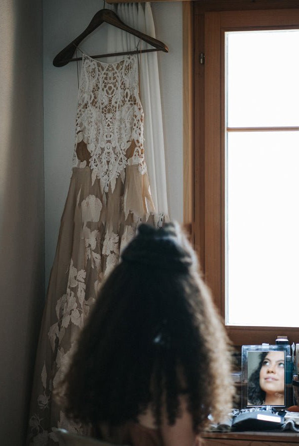 Bohemian A - Line Backless Spaghetti Straps Sleeveless Lace Emboridery Wedding Dresses - KissProm