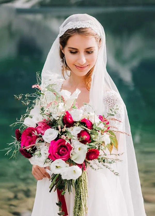 Bohemian Wedding Dresses Lace Short Sleeve Chiffon Bridal Gowns