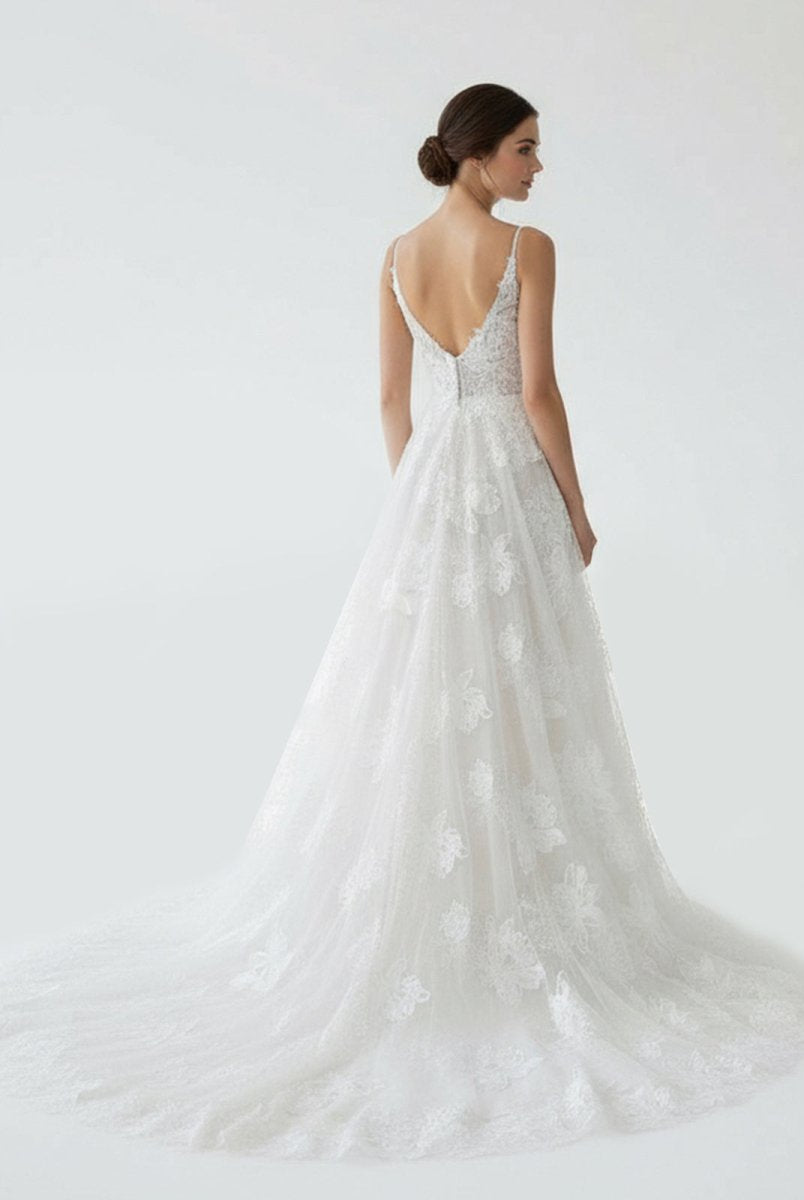 Boho White A - Line Lace Appliques Wedding Dress - KissProm