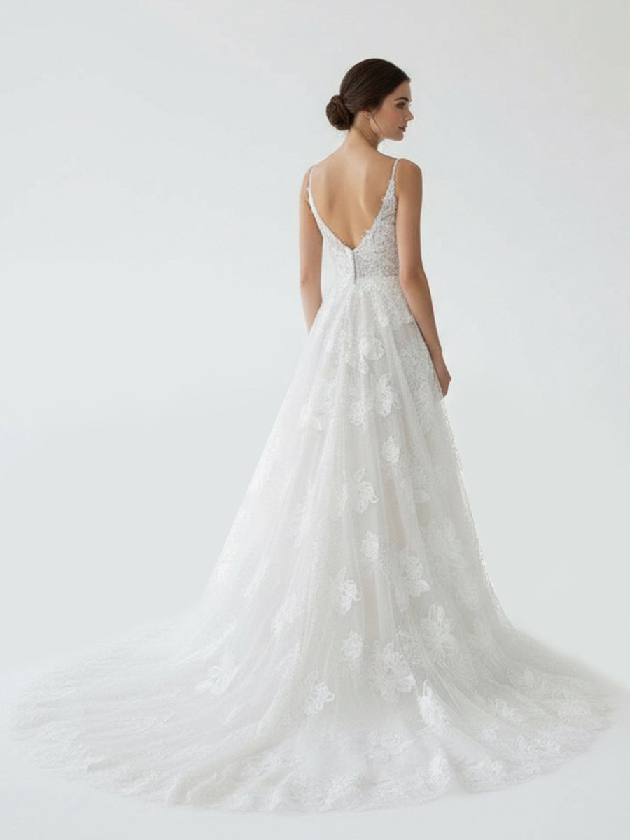 Boho White A - Line Lace Appliques Wedding Dress - KissProm