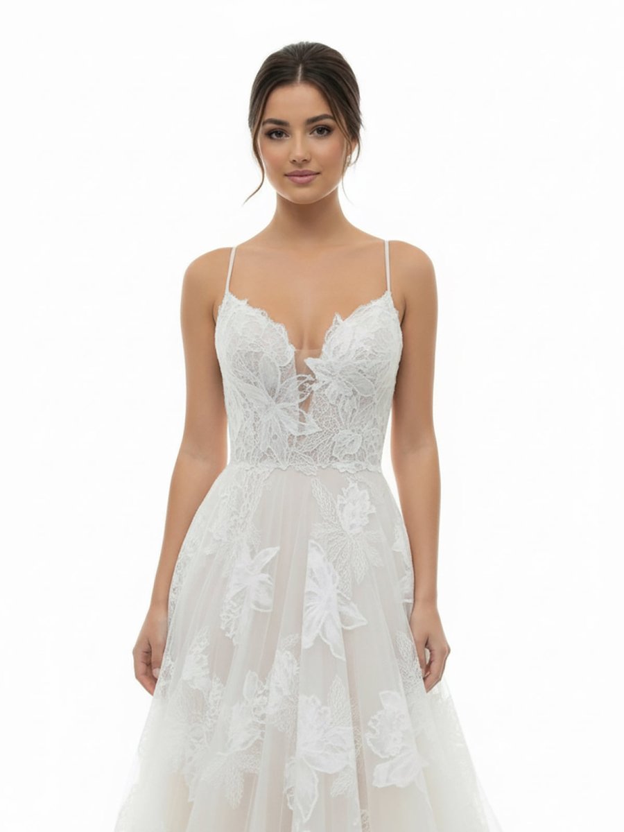 Boho White A - Line Lace Appliques Wedding Dress - KissProm