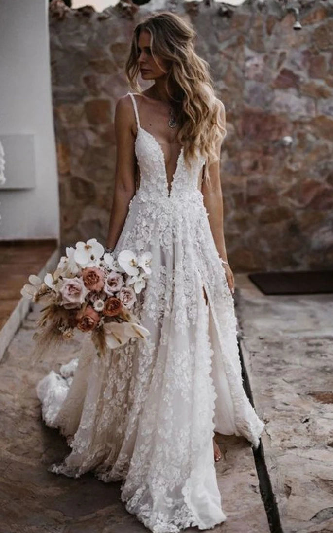 A line boho wedding dress discount