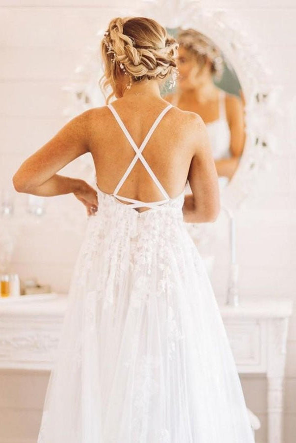 Boho Lace Wedding Dresses A Line Princess