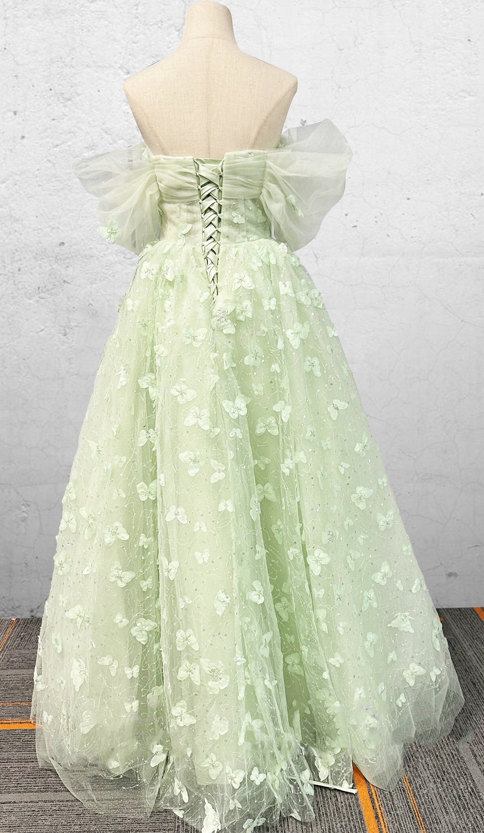 Boho Light Green Floor Spring  Garden Wedding Dress