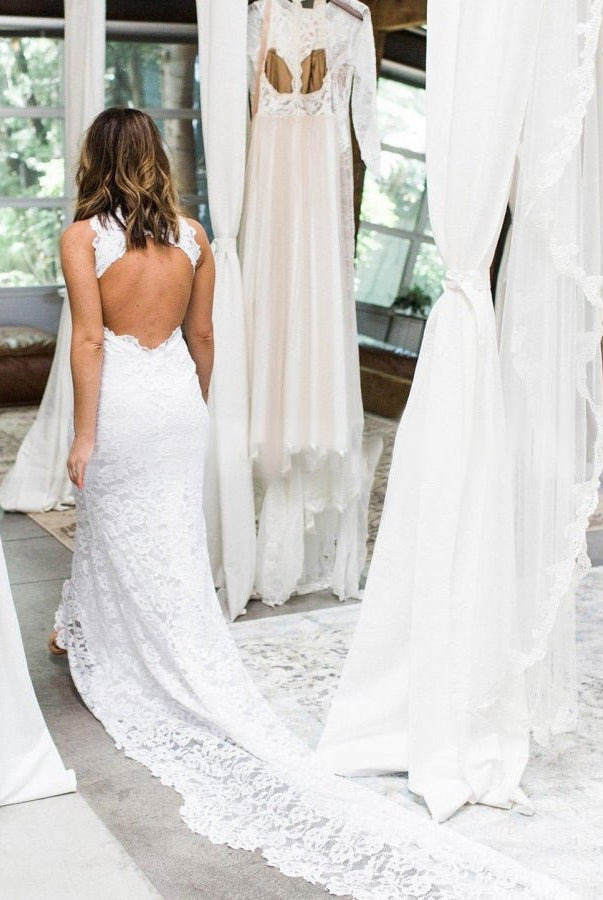 Boho Style Chic Mermaid Sleeveless Lace Appliques Wedding Dress