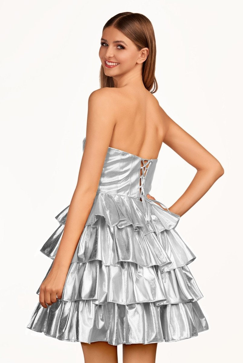 Bonny | A-Line Sweetheart Gold Metallic Ruffle Homecoming Dress