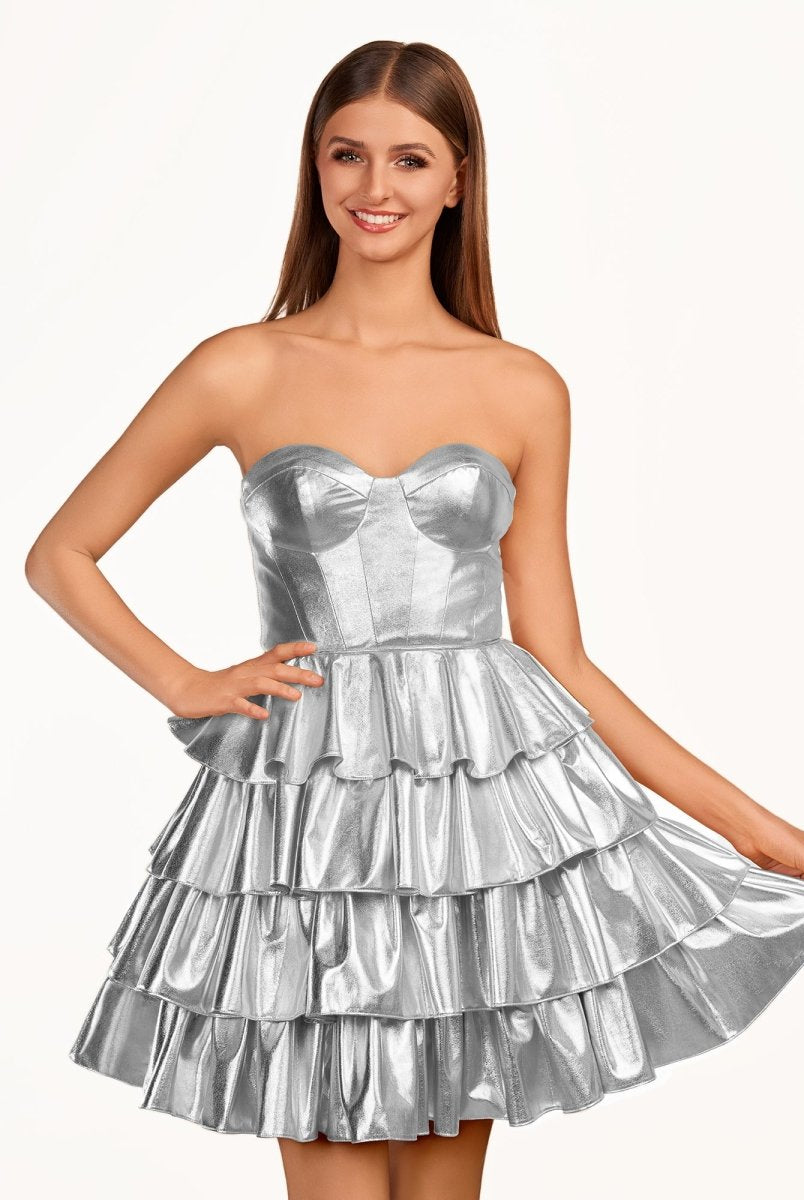 Bonny | A-Line Sweetheart Gold Metallic Ruffle Homecoming Dress