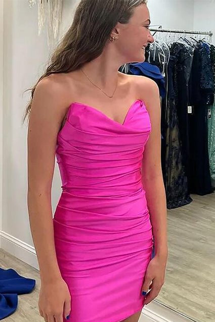 Boydcon Sweetheart Fuchsia Short Homecoming Dress with Ruched
