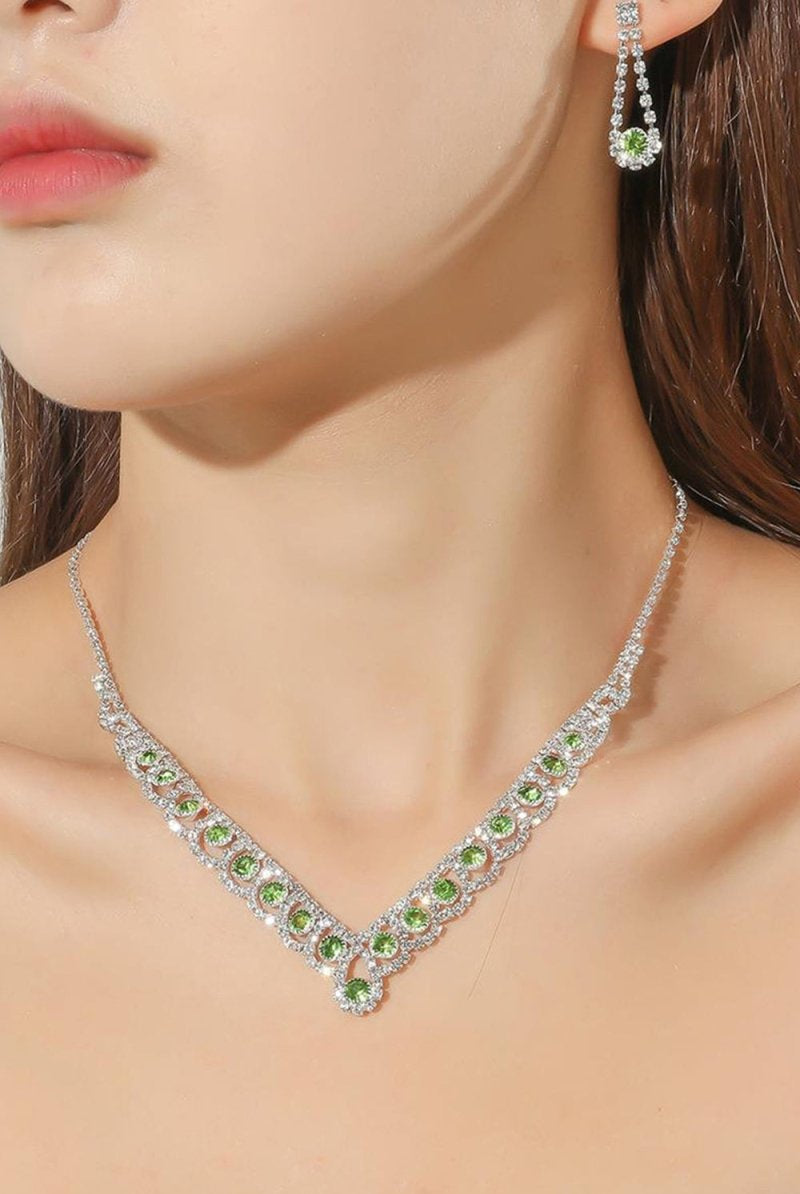 Braided Rhinestone Clavicle Necklace And Earrings Set - KissProm