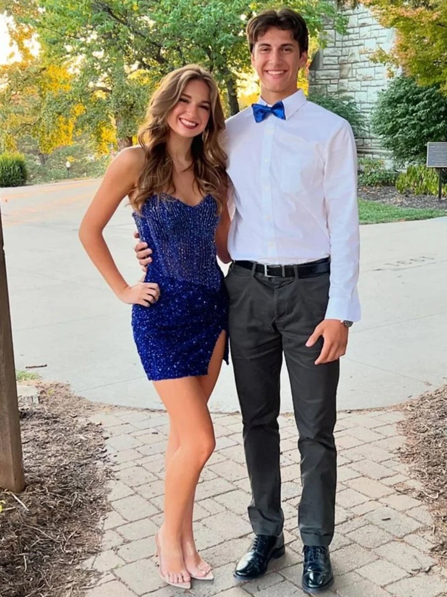 Bretta | Royal Blue - Sparkly Bodycon Strapless Sequins Short Homecoming Dresses With Beadings