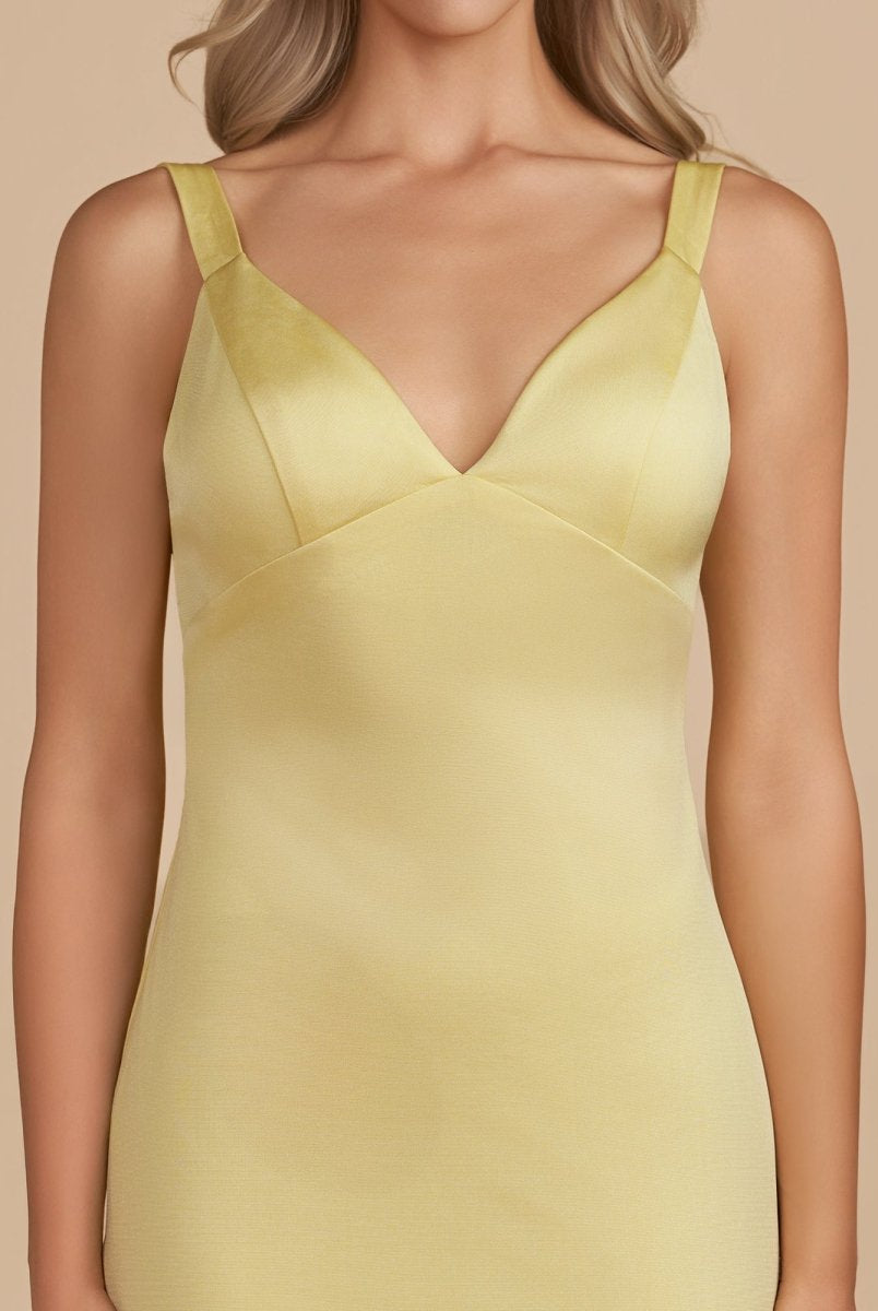 Briar | Yellow - Bodycon V Neck Satin Short Homecoming Dresses with Bow