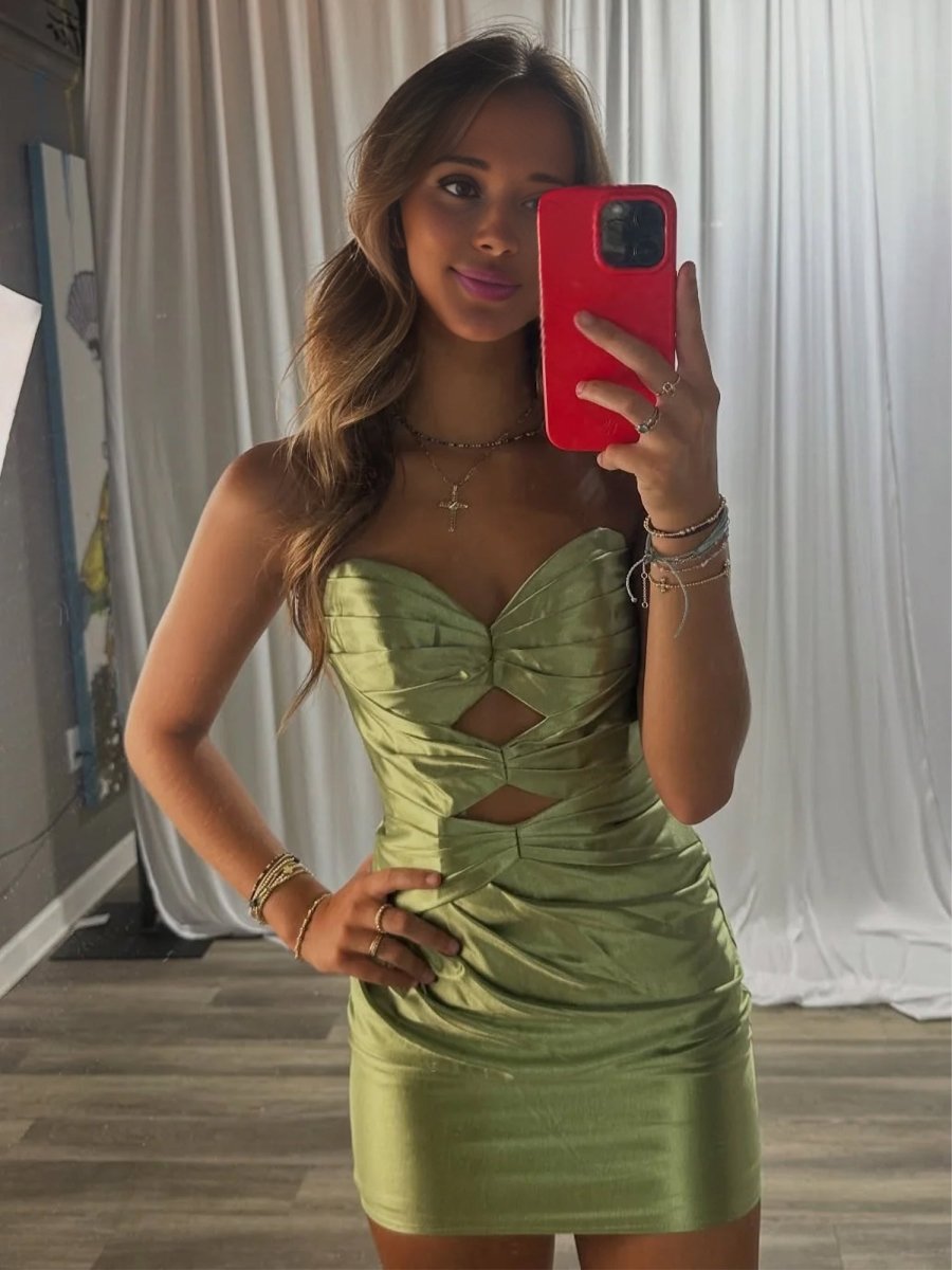 Brielleth | Sage - Sheath Sweetheart Satin Cut Out Short Homecoming Dresses