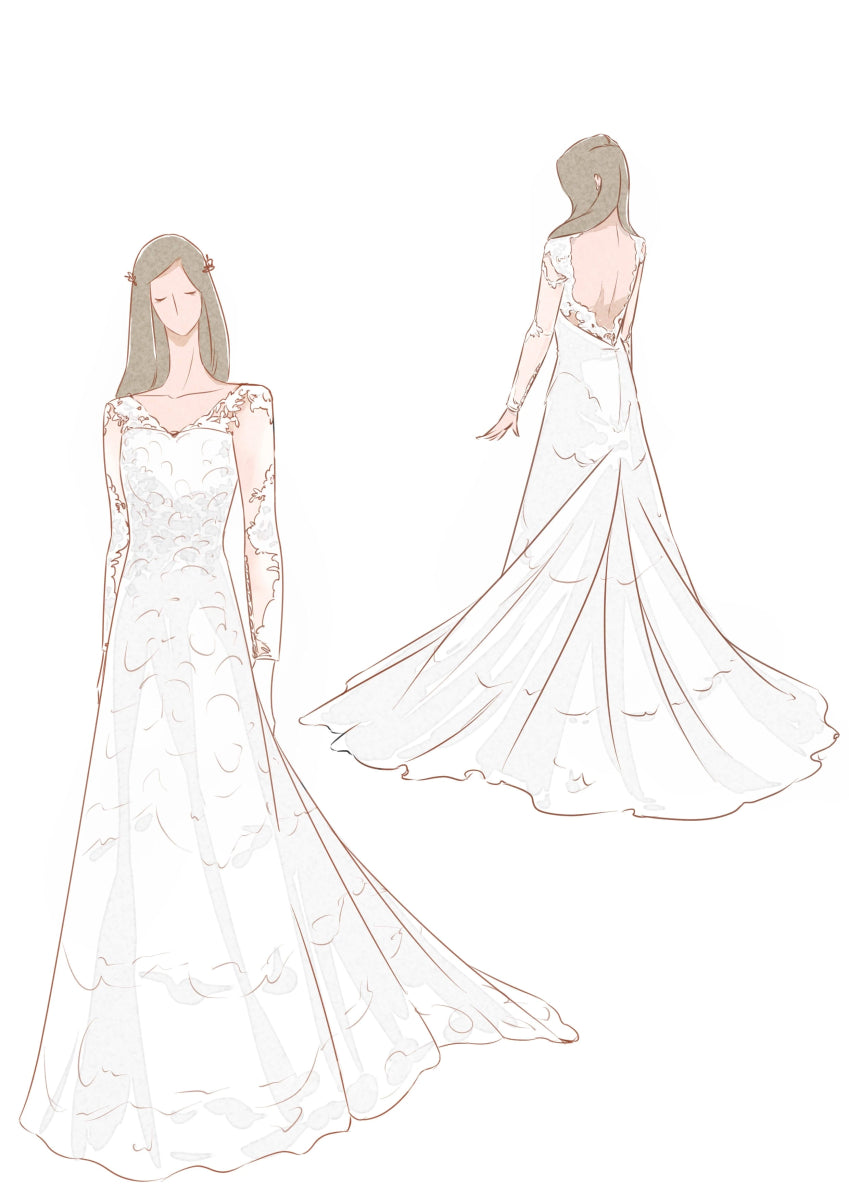 Brilliant Lace Bohemian Deep-V Back Cathedral Train Wedding Dress