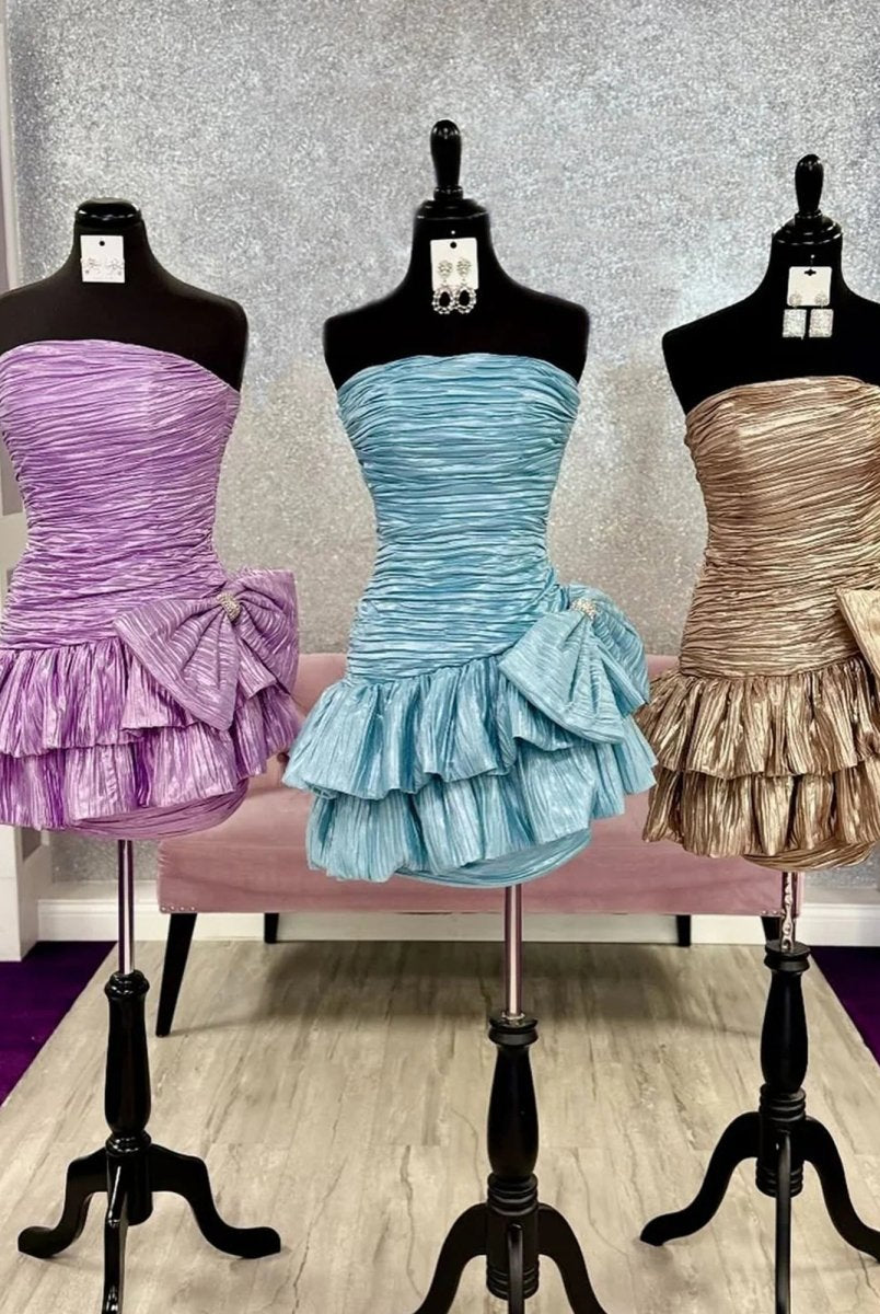 Brinelle | Lilac - A Line Strapless Pleats Short Homecoming Dress with Bow