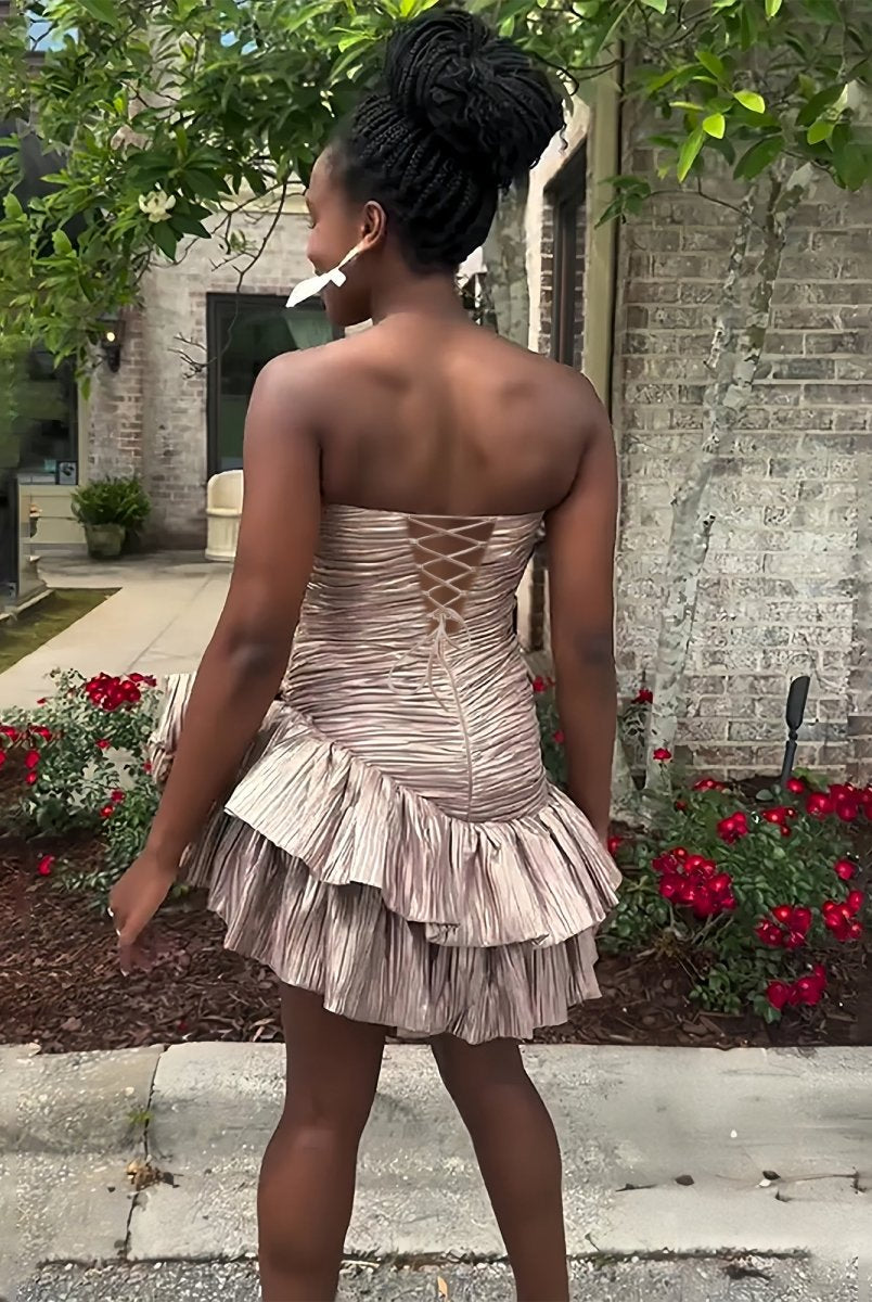 Brinelle | Champagne - A Line Strapless Pleats Short Homecoming Dress with Bow