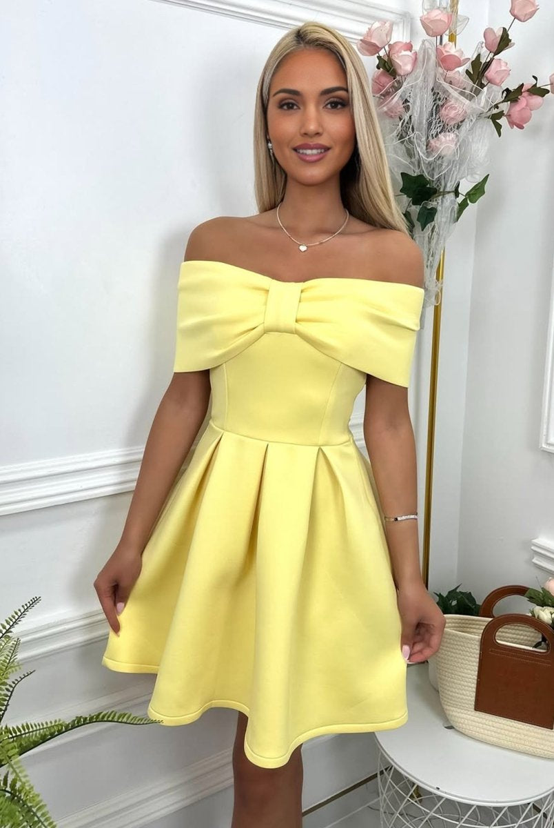 Briseis | Yellow - Off The Shoulder A Line Satin Short Homecoming Dress With Bow