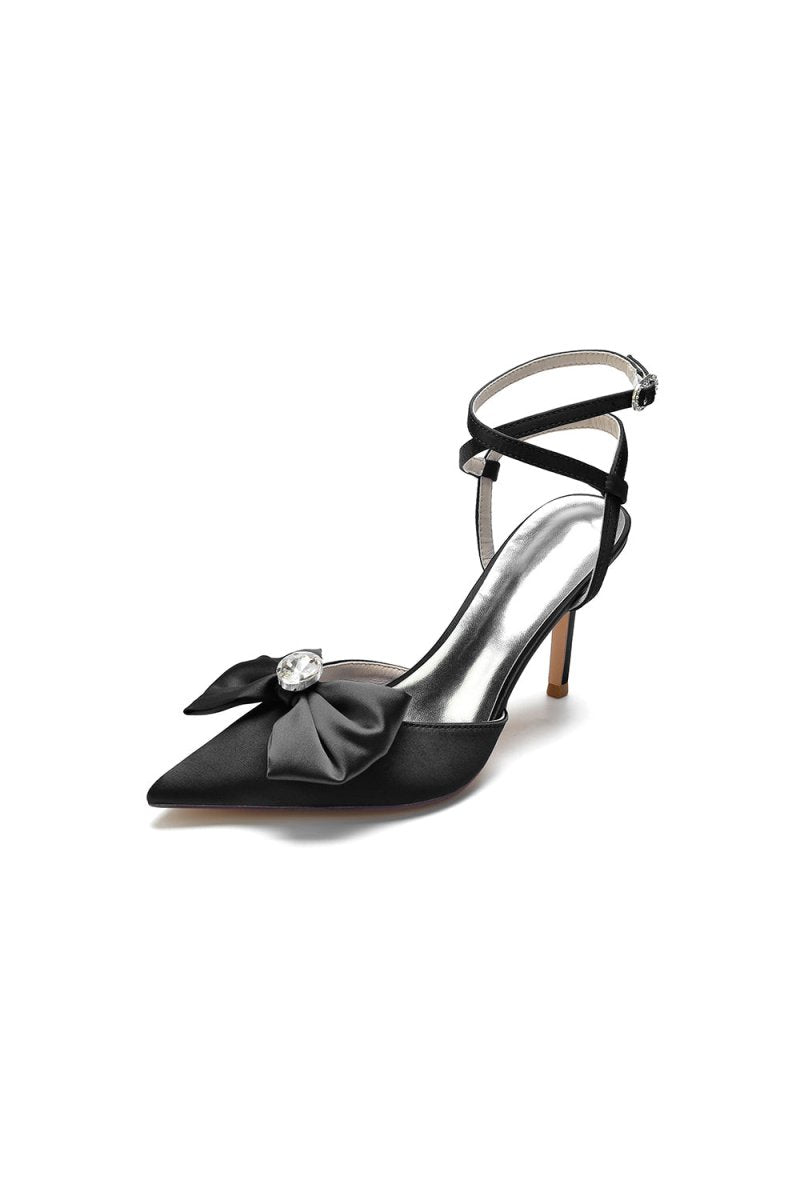 Buckle Strap Bow Pointed Toe High Heels - KissProm